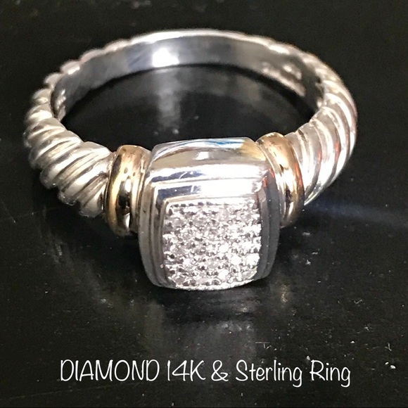 DESIGNER Jewelry - 14K GOLD REAL DIAMONDS 925 STERLING SILVER RING -7